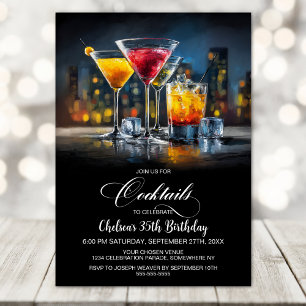 Invitación Fiesta de Cumpleaños con Cócteles Coloridos