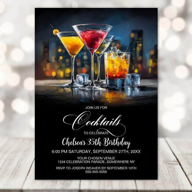 Invitación Fiesta de Cumpleaños con Cócteles Coloridos (Subido por el creador)