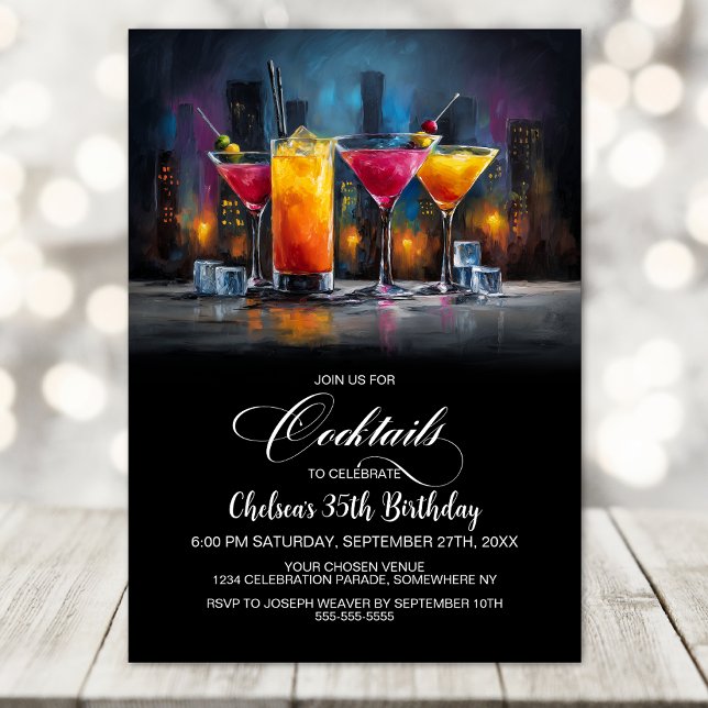 Invitación Fiesta de Cumpleaños con Cócteles Coloridos (Subido por el creador)
