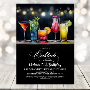 Invitación Fiesta de Cumpleaños con Cócteles Coloridos