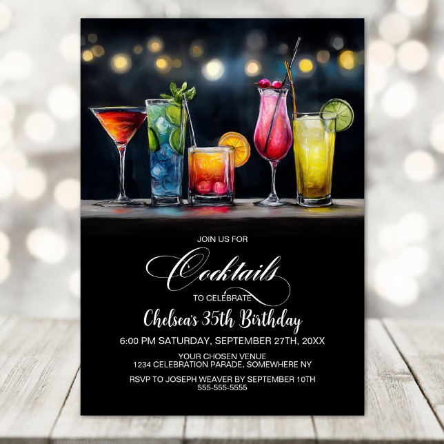 Invitación Fiesta de Cumpleaños con Cócteles Coloridos (Subido por el creador)
