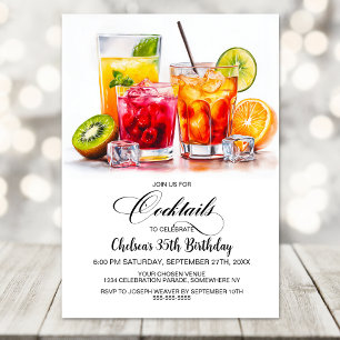Invitación Fiesta de Cumpleaños con Cócteles Coloridos