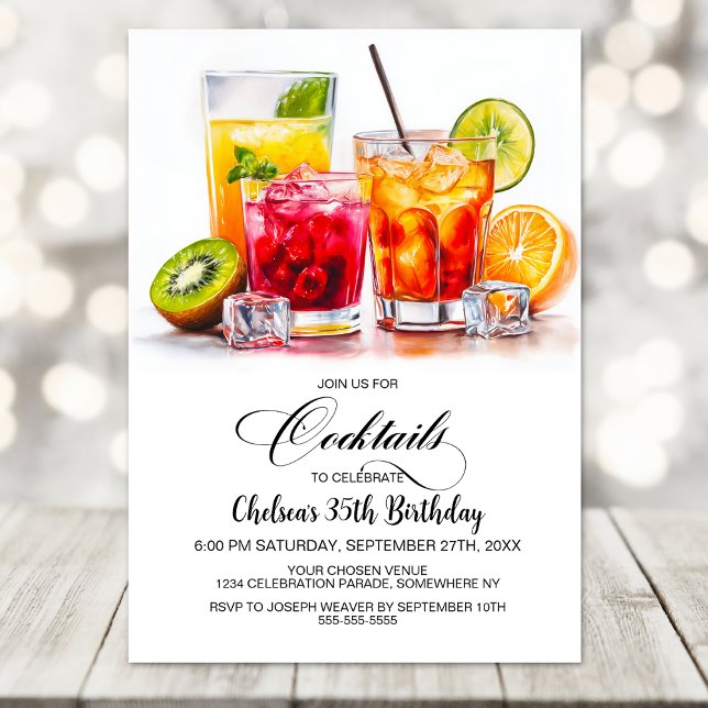 Invitación Fiesta de Cumpleaños con Cócteles Coloridos (Subido por el creador)