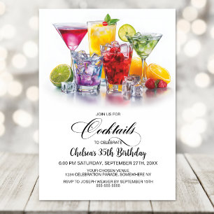 Invitación Fiesta de Cumpleaños con Cócteles Coloridos
