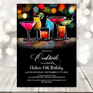 Invitación Fiesta de Cumpleaños con Cócteles Coloridos
