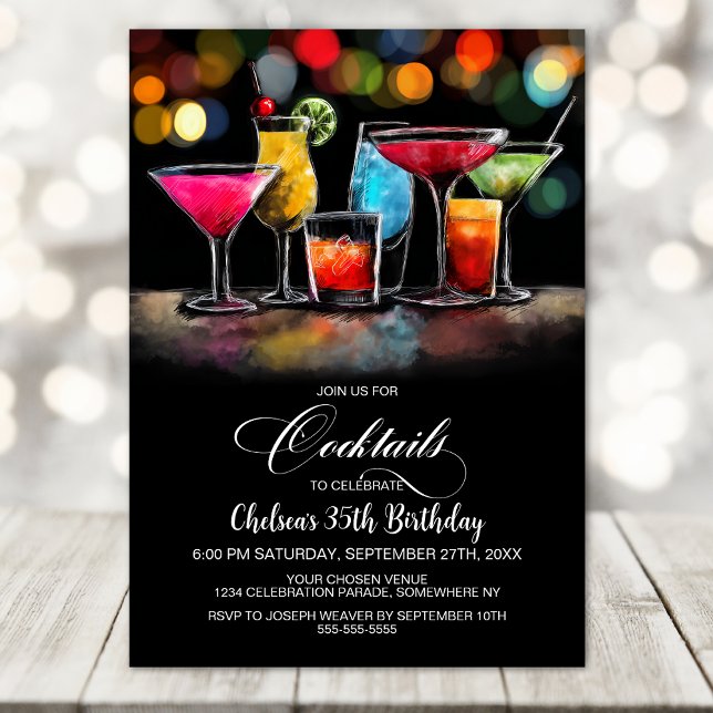 Invitación Fiesta de Cumpleaños con Cócteles Coloridos (Subido por el creador)