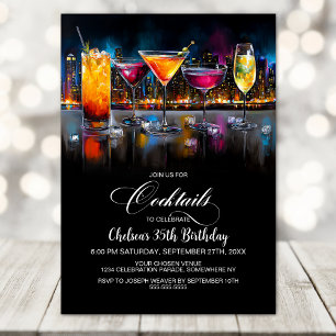 Invitación Fiesta de Cumpleaños con Cócteles Coloridos