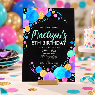Invitación Fiesta de cumpleaños con confeti dorado para chica
