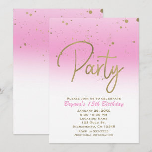 Invitación Fiesta de Cumpleaños con Confeti Moderno Glam Rosa