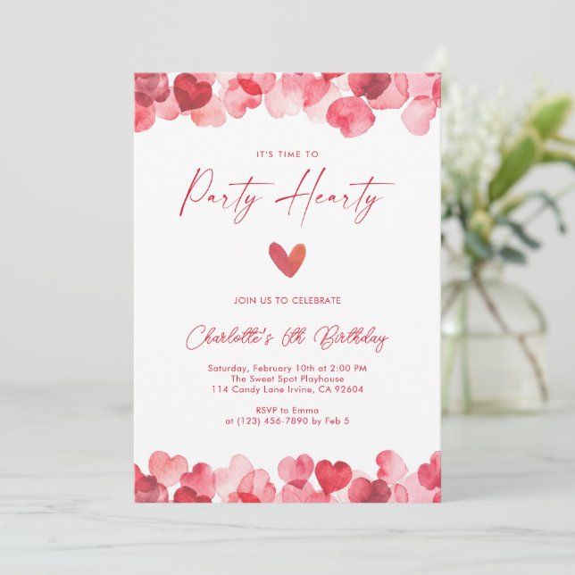 Invitación Fiesta de Cumpleaños con Corazón Rojo (Anverso de pie)