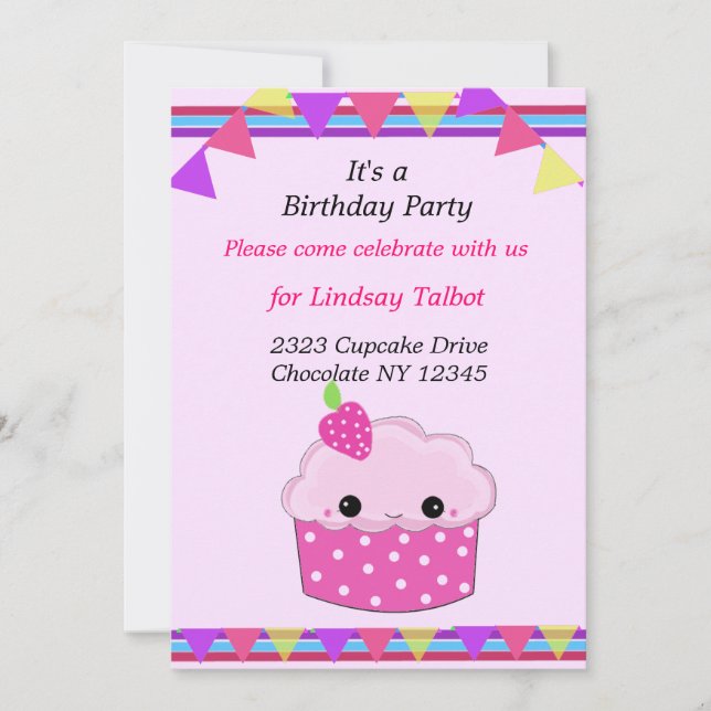 Invitación Fiesta de Cumpleaños con Cupcake (Anverso)