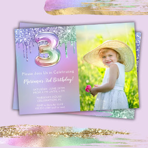 Invitación Fiesta de cumpleaños con destellos púrpura rosa Ph