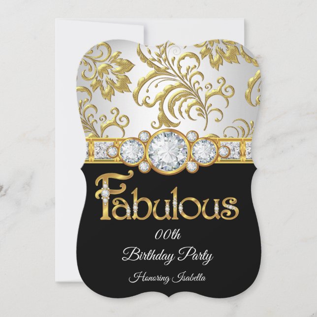 Invitación Fiesta de cumpleaños con diamantes blancos y negro (Anverso)