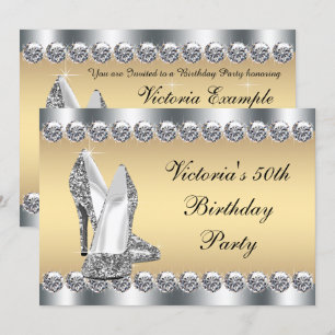 Invitación Fiesta de cumpleaños con diamantes de plata y oro 