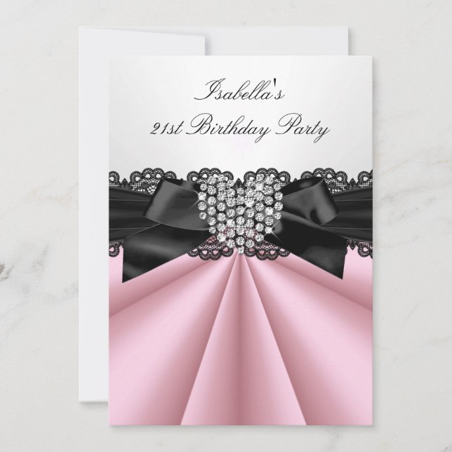 Invitación Fiesta de Cumpleaños con Diamantes Rosados Bonitos (Anverso)