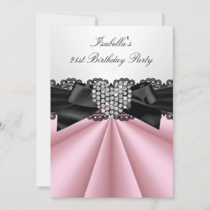 Invitación Fiesta de Cumpleaños con Diamantes Rosados Bonitos