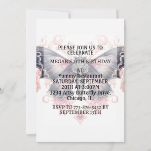 Invitación Fiesta de Cumpleaños con Diseño de Mariposa Vintag