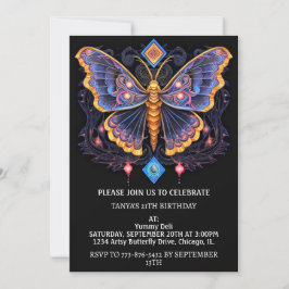 Invitación Fiesta de Cumpleaños con Diseño Retro de Mariposa