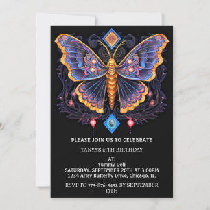 Invitación Fiesta de Cumpleaños con Diseño Retro de Mariposa