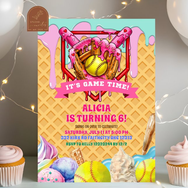 Invitación Fiesta de Cumpleaños con Drip de Helado Rosa de Só (Subido por el creador)
