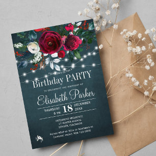 Invitación Fiesta de cumpleaños con elegantes peonías rojas d