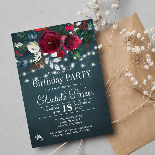 Invitación Fiesta de cumpleaños con elegantes peonías rojas d (Subido por el creador)