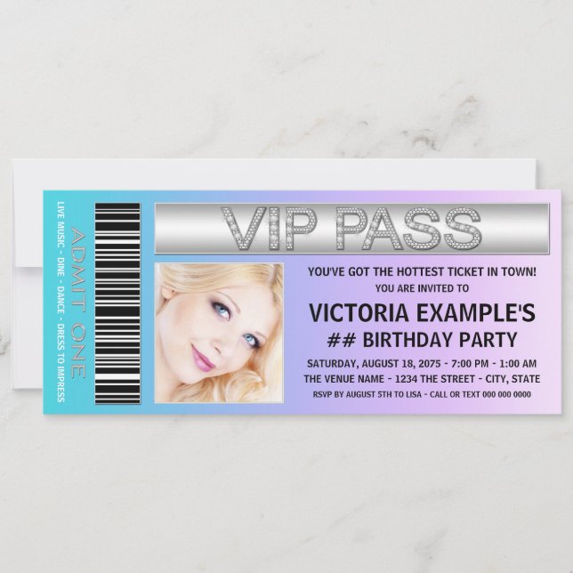 Invitación Fiesta de cumpleaños con entrada azul turquesa y p (Anverso)