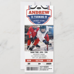 Invitación Fiesta de cumpleaños con entrada de hockey persona