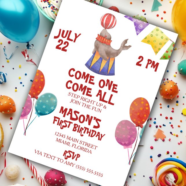 Invitación Fiesta de cumpleaños con espectáculo de circo en a (Subido por el creador)