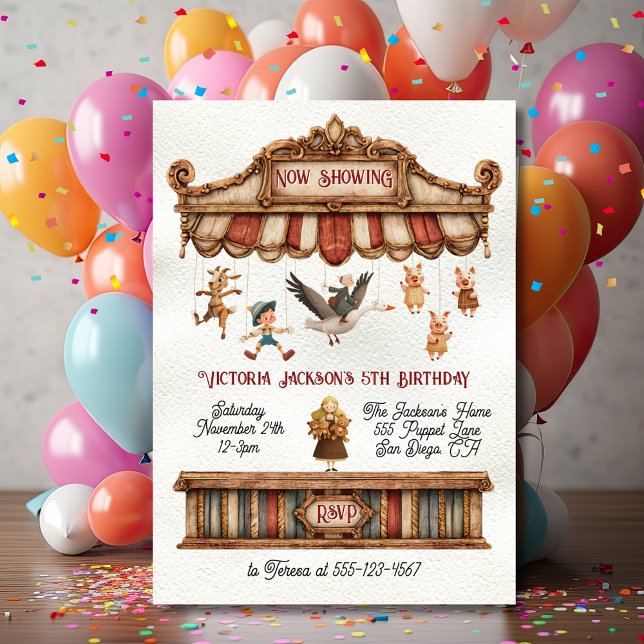 Invitación Fiesta de cumpleaños con espectáculo de títeres de (Subido por el creador)