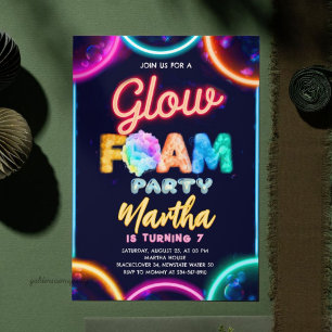 Invitación Fiesta de Cumpleaños con Espuma de Brillo Neon - B