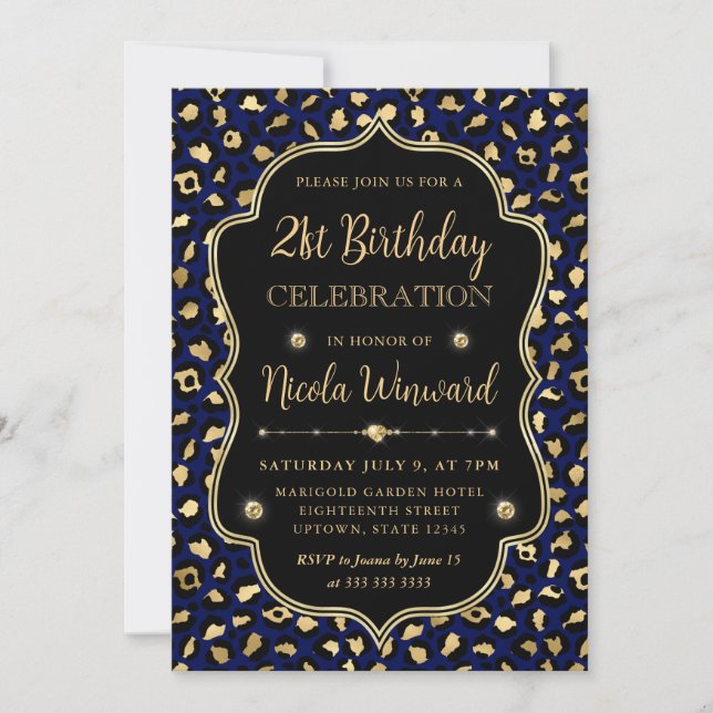 Invitación Fiesta de Cumpleaños con Estampado de Leopardo Dor (Anverso)