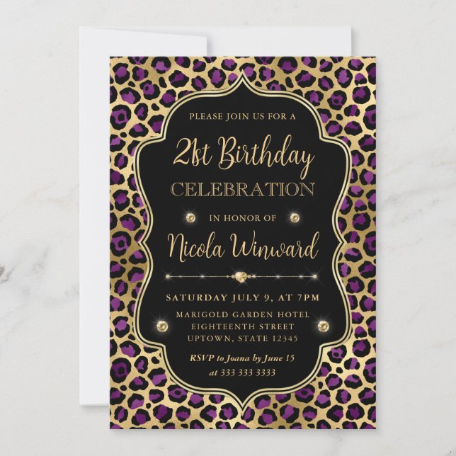Invitación Fiesta de Cumpleaños con Estampado de Leopardo Dor (Anverso)