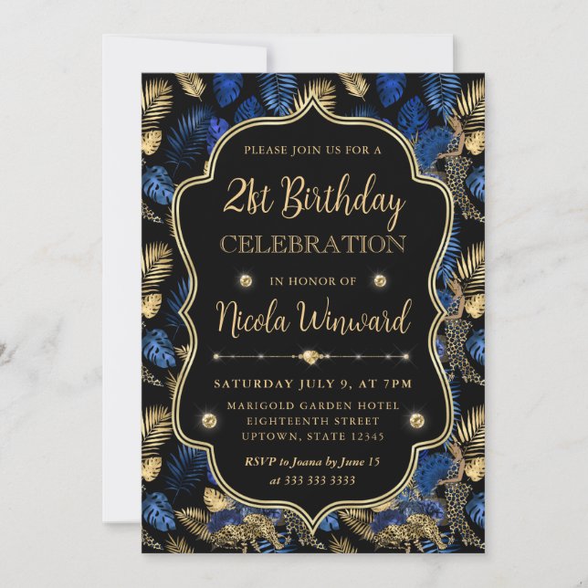 Invitación Fiesta de Cumpleaños con Estampado de Leopardo Dor (Anverso)