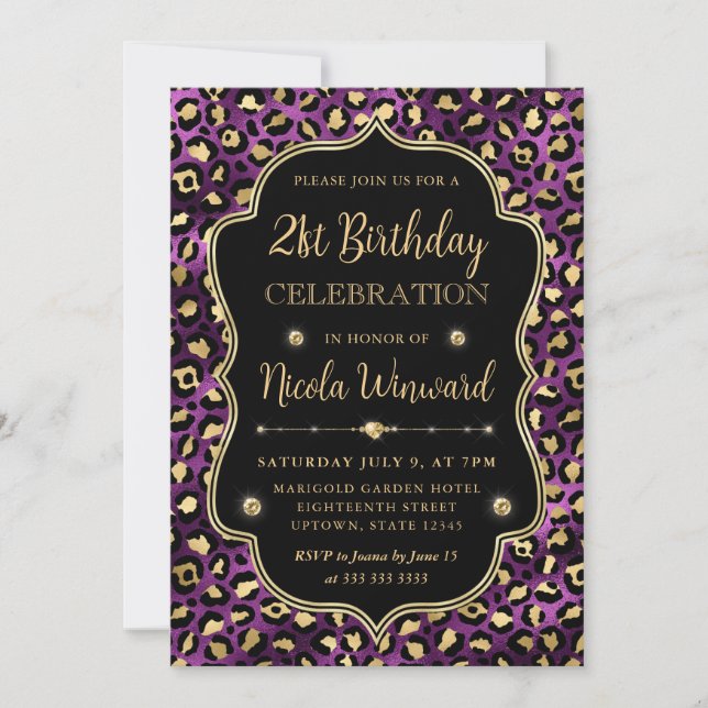 Invitación Fiesta de Cumpleaños con Estampado de Leopardo Dor (Anverso)