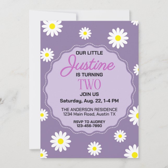 Invitación Fiesta de Cumpleaños con Estampado de Margaritas L (Anverso)
