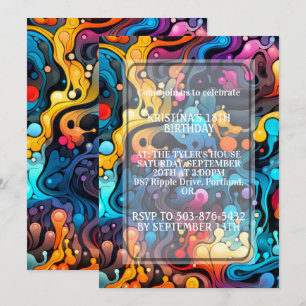 Invitación Fiesta de Cumpleaños con Estampado Retro Ondulado