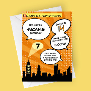 Invitación Fiesta de cumpleaños con estilo de cómic de superh