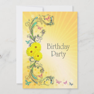 Invitación Fiesta de cumpleaños con flor amarilla