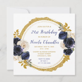 Invitación Fiesta de cumpleaños con flores elegantes de color