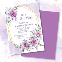 Fiesta de Cumpleaños con Flores Purpura en Acuarel
