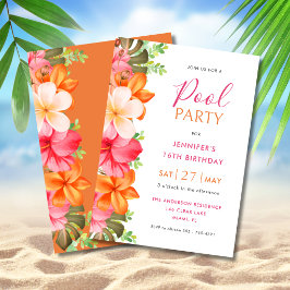 Invitación Fiesta de Cumpleaños con Flores Tropicales Brillan