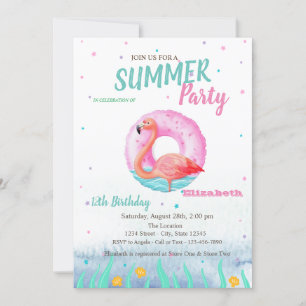 Invitación Fiesta de Cumpleaños con Flotador de Flamencos Ros