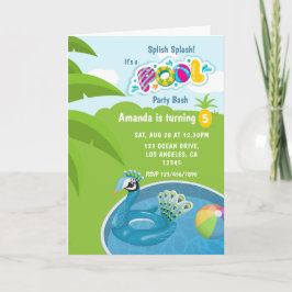 Invitación Fiesta de Cumpleaños con Flotador de Pavo Real en 