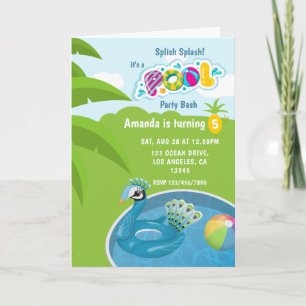 Invitación Fiesta de Cumpleaños con Flotador de Pavo Real en 