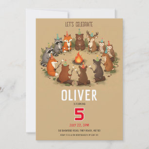 Invitación Fiesta de Cumpleaños con Fogata de Animales del Bo