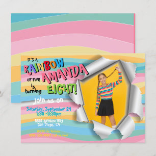 Invitación Fiesta de cumpleaños con foto arcoiris