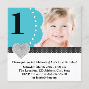 Invitación Fiesta de cumpleaños con foto azul turquesa