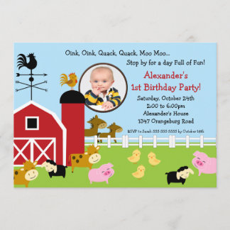 Invitación Fiesta de cumpleaños con foto de animal en Barn