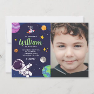 Invitación Fiesta de Cumpleaños con Foto de Astronauta en el